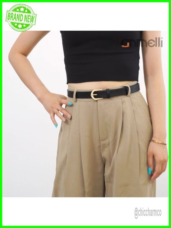4 Pack Womens Thin Faux Leather Belt Skinny Waist Belts with Gold Buckle